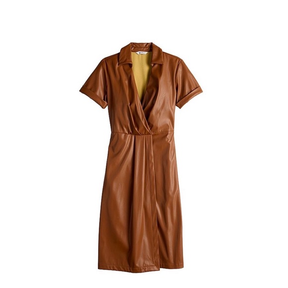 2/$40 🔥 Nine West: Pleated/ Wrap Look/ V Neck/Faux Leather Dress - Picture 3 of 6